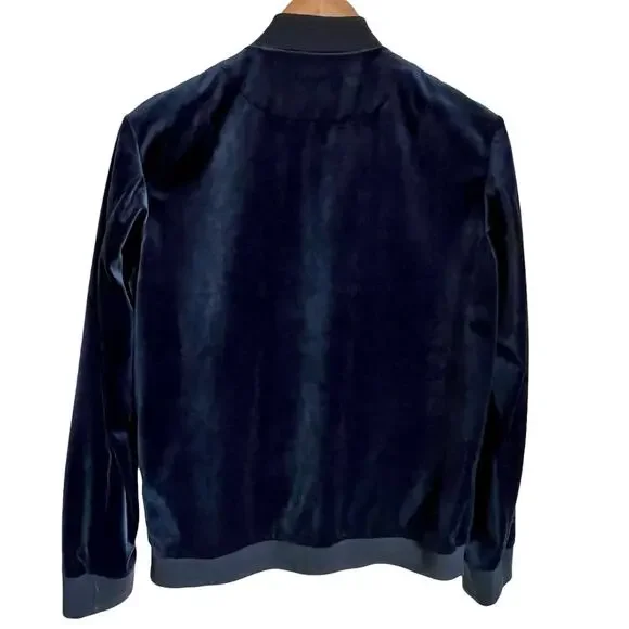 Edifice Japan Blue Velvet Bomber Jacket Men’s Large Full Zip Ribbed Trim